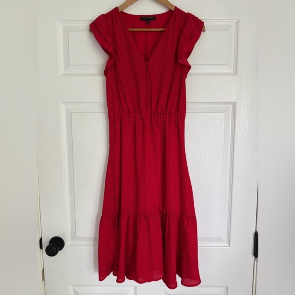 Banana Republic Red Polka Dot Flutter Sleeve Midi Dress – Size 2